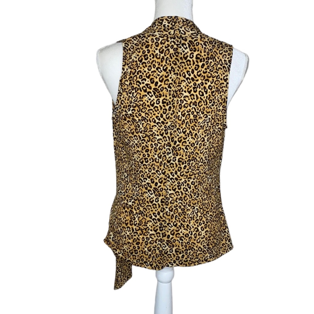 Andre` Oliver Leopard V Neck Cross Over Sleeveless Bamboo Ring Tie Front Top M - Picture 2 of 7